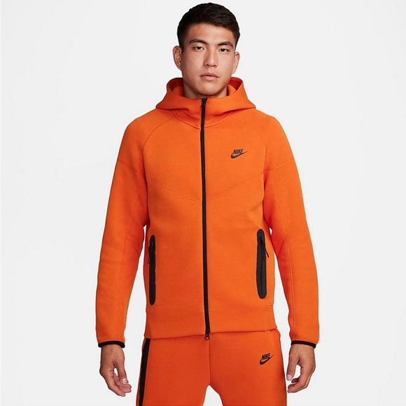 Electro Orange Nike Tech Fleece Full Zip Hooded Sweatshirt with matching Joggers - Picture 1 of 8